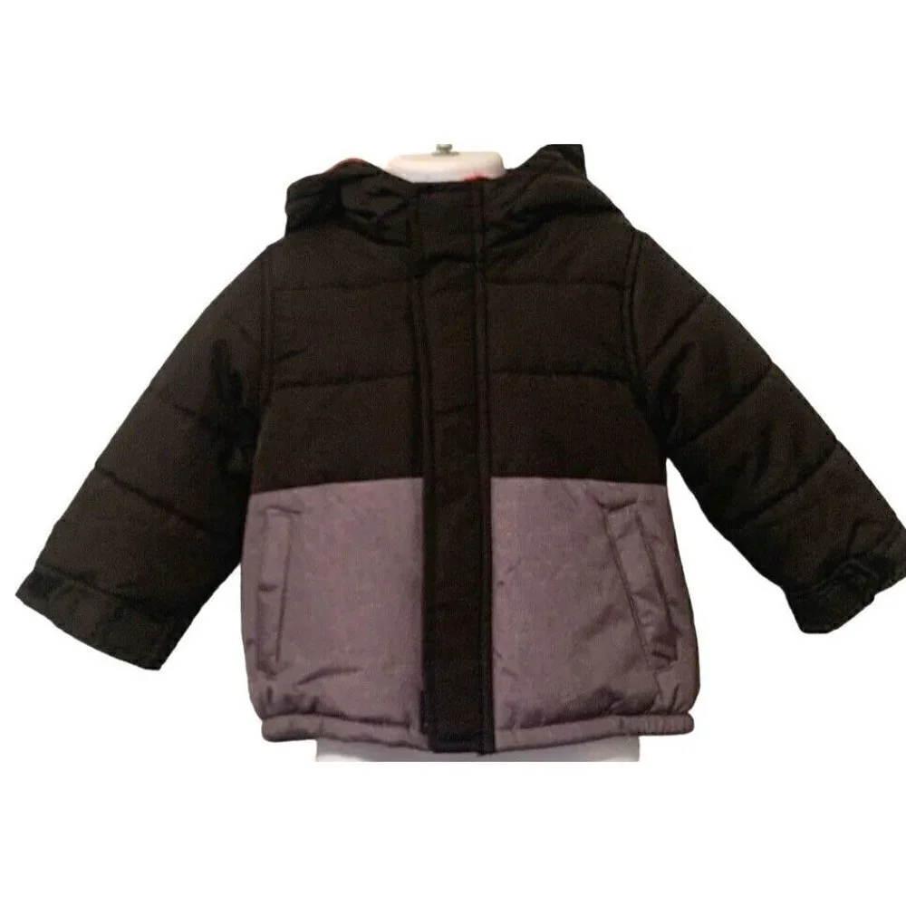 Carter's Classic Unique Full Zip Puffer Jacket Size 18M Gray Black Red Hoodie